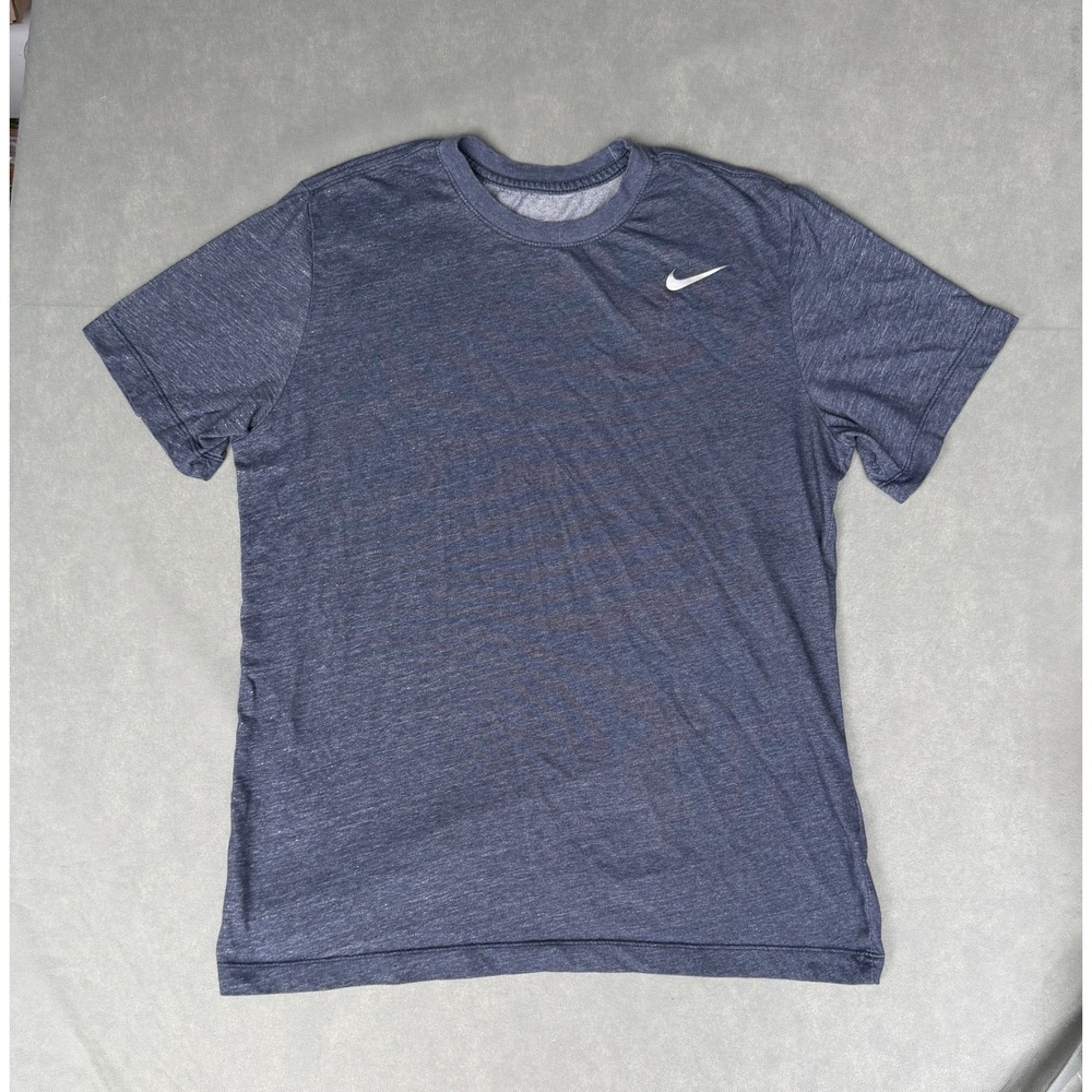 Nike Dri-FIT Mens Training T-Shirt Navy Blue Heather Swoosh Logo Medium